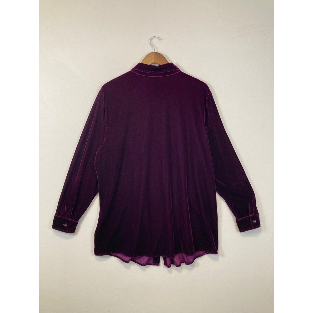 Soft Surroundings Velvet Button Down Shirt Womens L Purple Long Sleeve 29695 - Picture 2 of 9